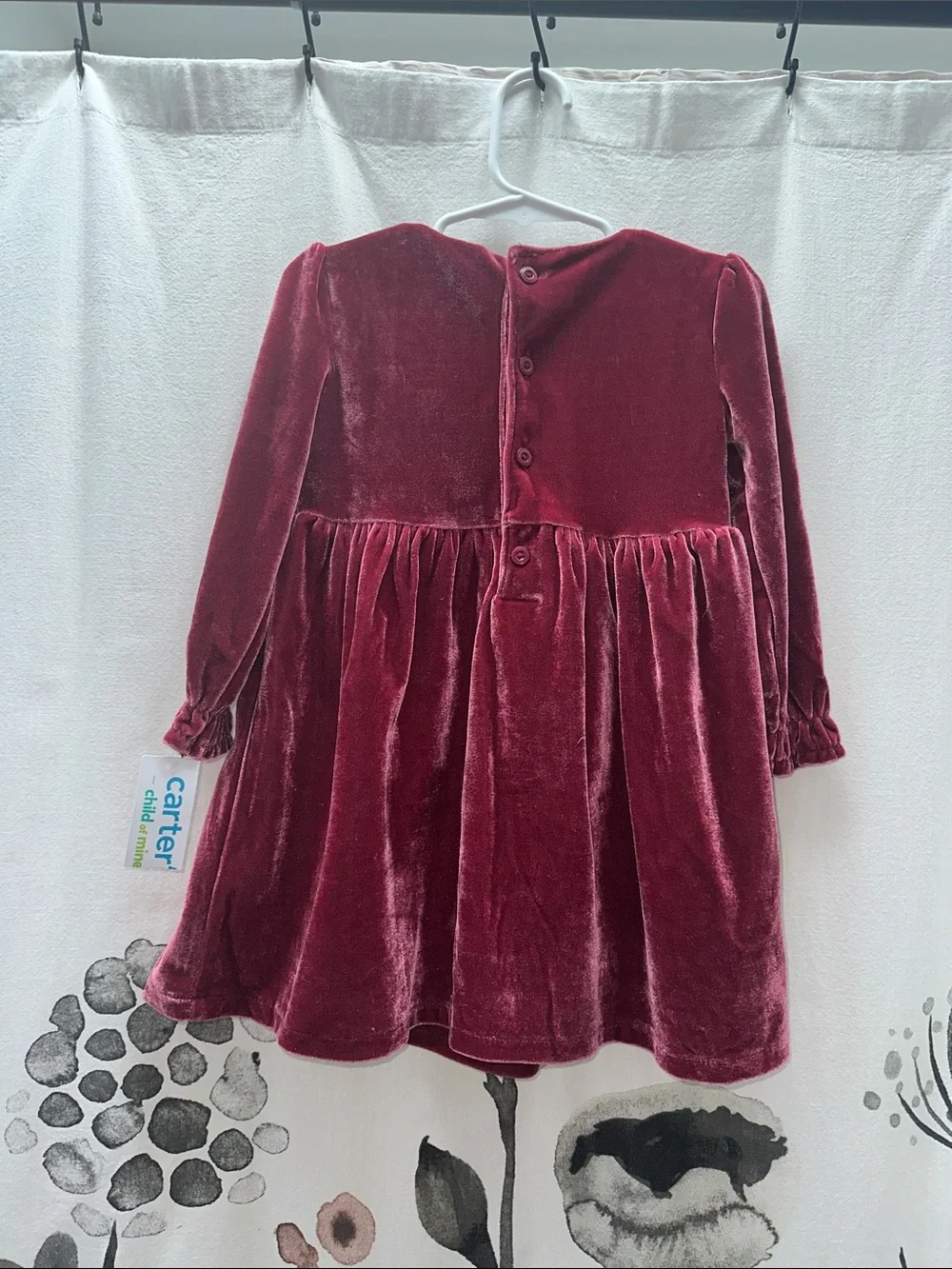Carter's Velvet Long-Sleeve Toddler Dress in Wine with Bow